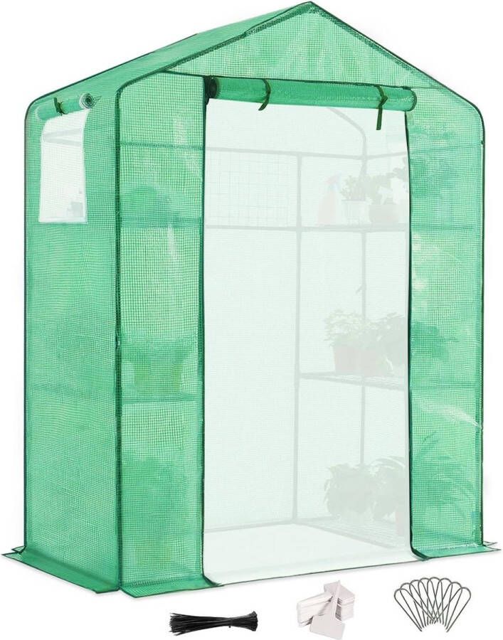Inloopkas 195 x 143 x 73 cm 6 legplanken PE-roosterfolie netdeur en raam tomatenkas groente groen kweekkas