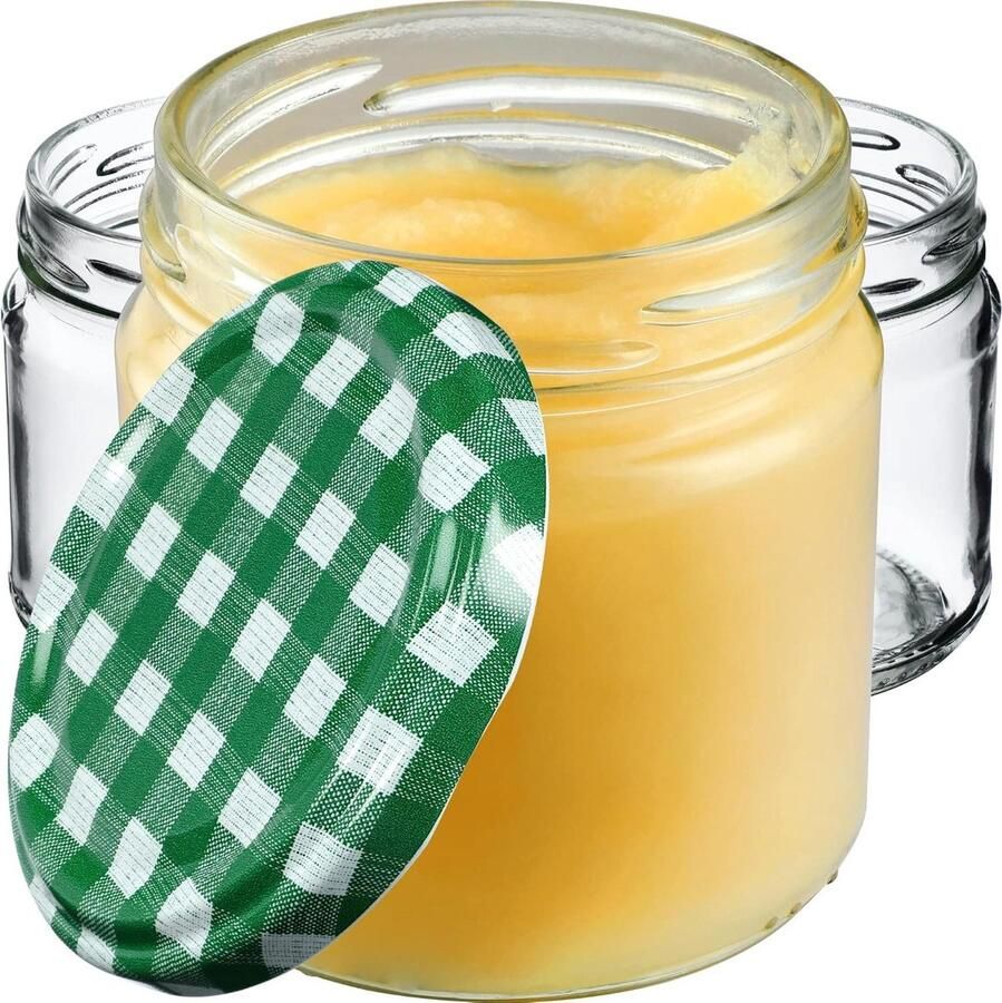 Inmaakpotten 200 ml Jampotten voor honing en specerijen Kleine weckpotten 10 stuks groen geruit jampotjes met deksel