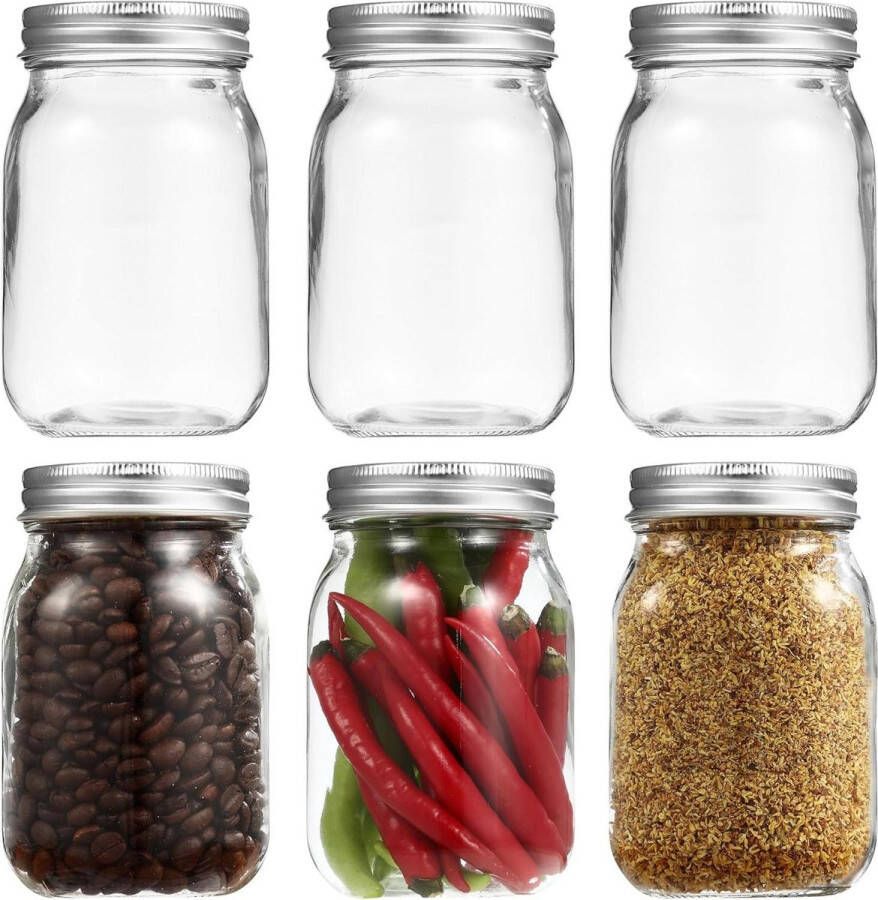 Inmaakpotten 500 ml Set van 6 glazen inmaakpotten met luchtdichte deksel jampotjes met deksel
