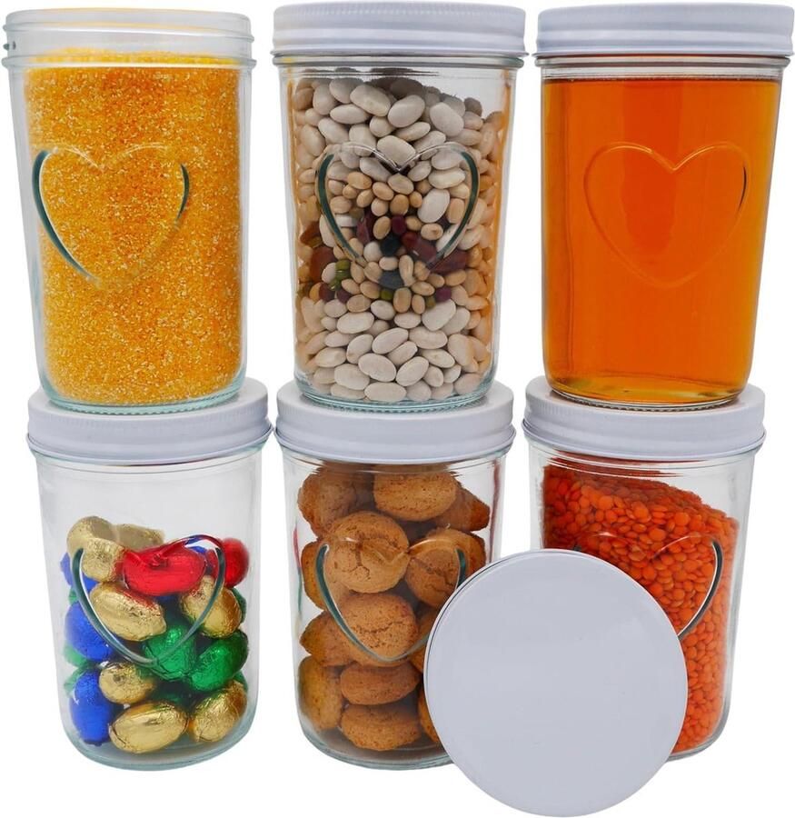 Inmaakpotten met hart 500 ml deksel wit jampotten voorraadpotten komkommerpotten meal prep bakken invriezen fermenteren jampotjes met deksel