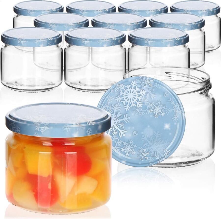 Inmaakpotten met schroefdeksel in winterdesign tot diameter 82 mm in verschillende maten