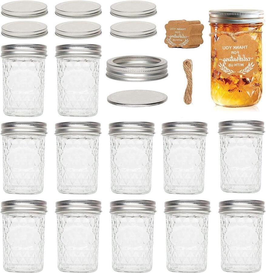 Inmaakpotten van glas met deksel 250 ml voorraadpot voor jam honing huwelijkscadeau babyvoeding set van 12