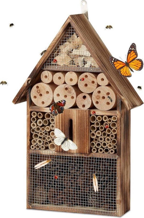 Insectenhotel 50 cm hoog ophangen Bijenhotel vlinderhuis hangend gevlamd hout Kinderen tuin natuur insectenhotel