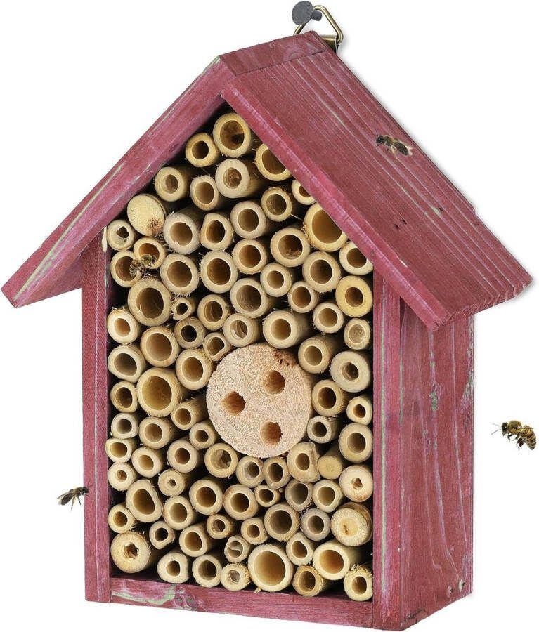 Insectenhotel dennenhout voor wespen en wilde bijen Rood Tuin & Balkon HBD 20x17x85 cm insect hotel