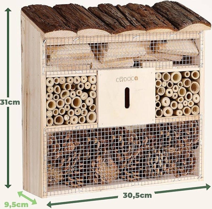 Insectenhotel Design insectenhotel met natuurlijke materiaal Voor bijen lieveheersbeestjes en vlinders Om op te hangen 30.5x9.5x31cm