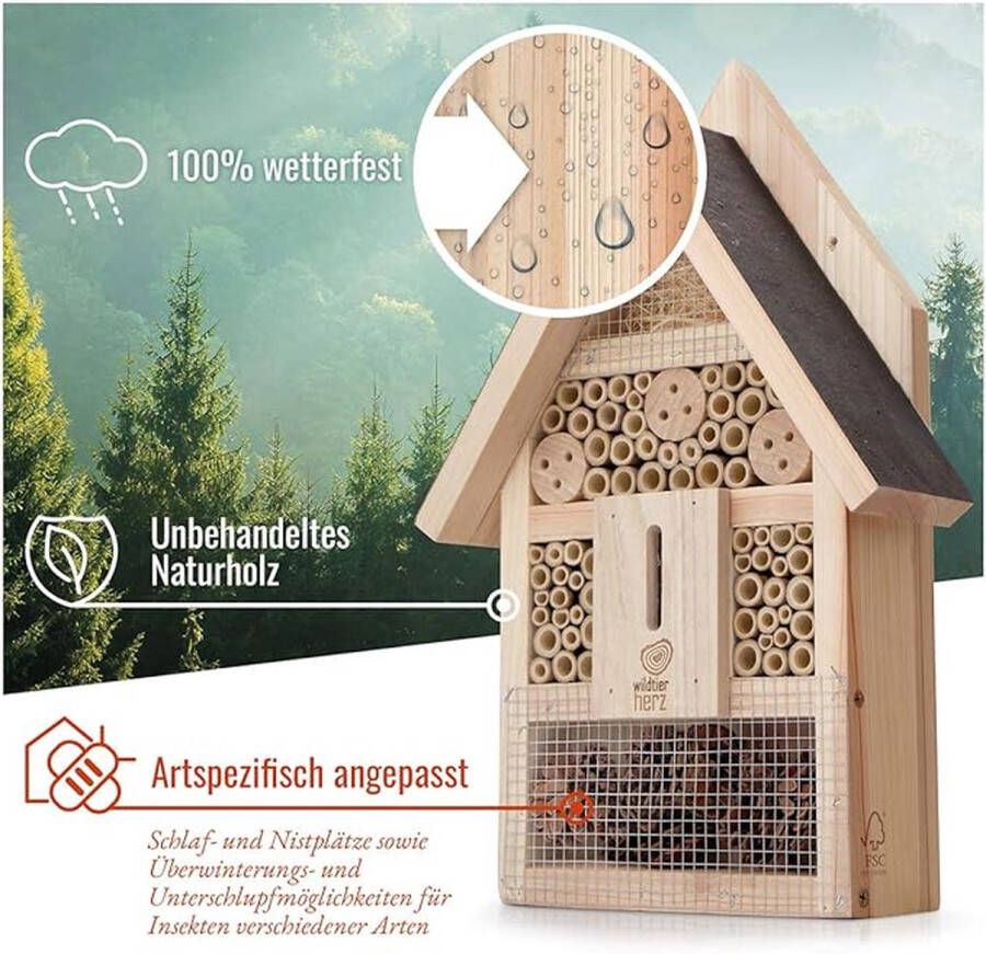 Insectenhotel Design insectenhotel met natuurlijke materiaal Voor bijen lieveheersbeestjes en vlinders Om op te hangen 42 x 28 x 10 cm