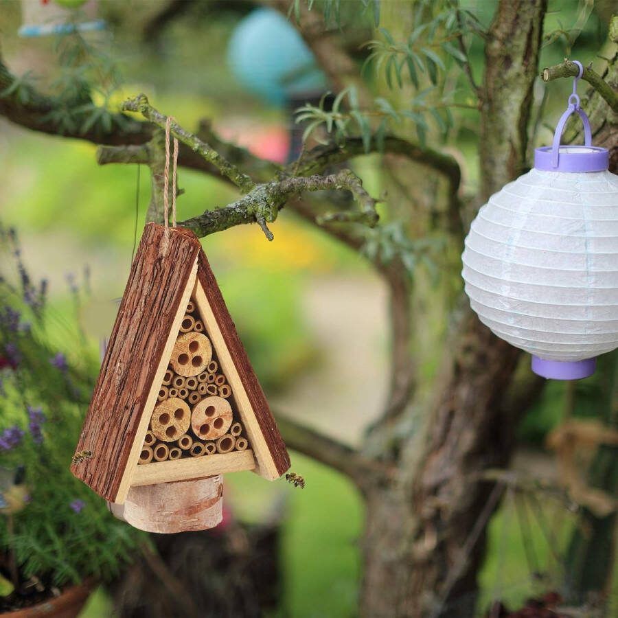 Insectenhotel Design insectenhotel met natuurlijke materiaal Voor bijen lieveheersbeestjes en vlinders Om op te hangen 22 5x16x8 5 cm
