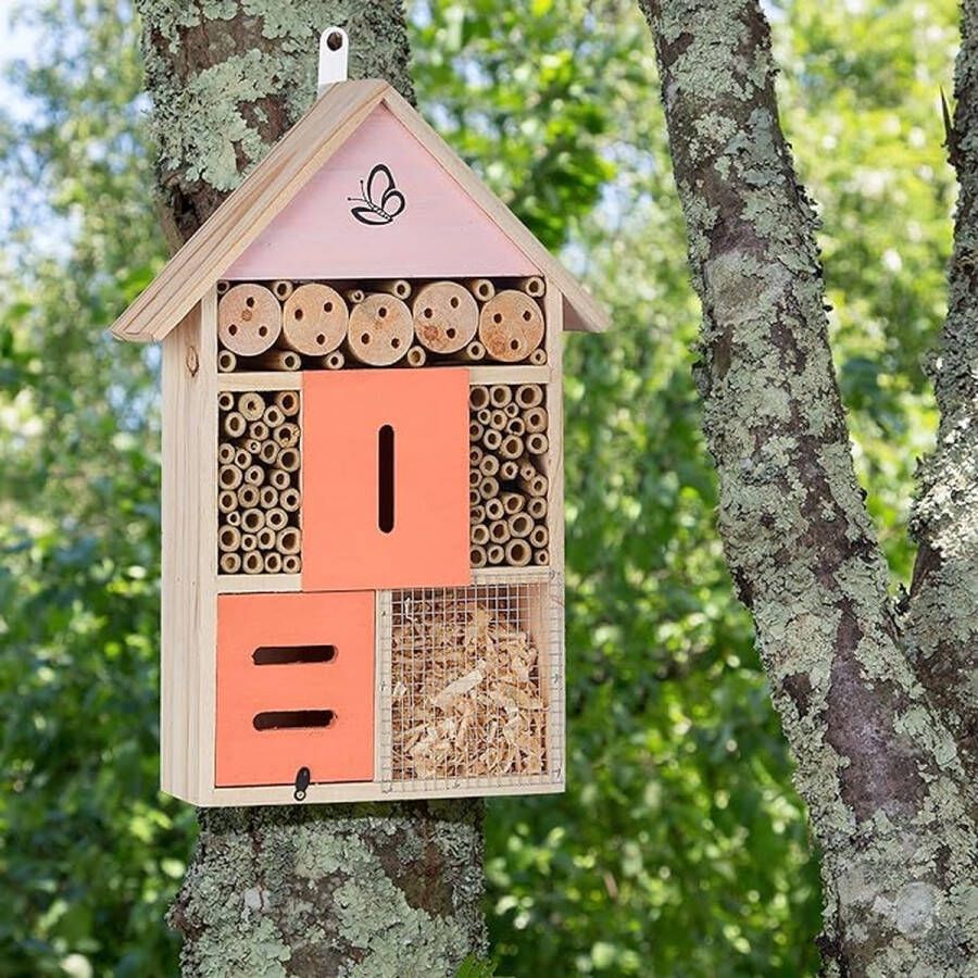 Insectenhotel Design insectenhotel met natuurlijke materiaal Voor bijen lieveheersbeestjes en vlinders Om op te hangen 48 x 31 x 10 cm