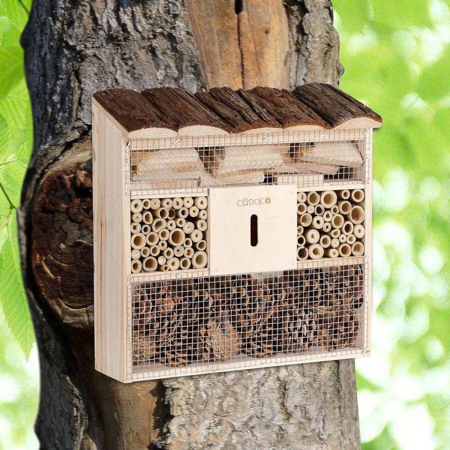 Insectenhotel Design insectenhotel met natuurlijke materiaal Voor bijen lieveheersbeestjes en vlinders Om op te hangen 30 5x9 5x31cm