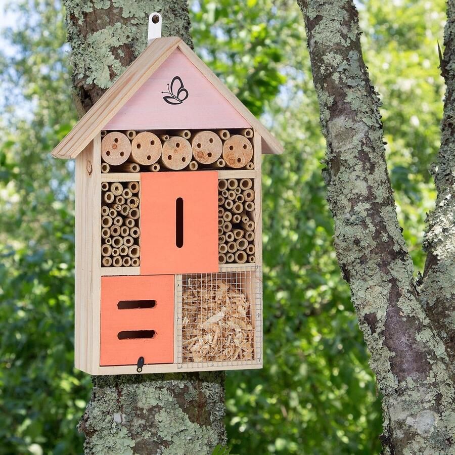 Insectenhotel Design insectenhotel met natuurlijke materiaal Voor bijen lieveheersbeestjes en vlinders Om op te hangen 8 x 31 x 10 cm