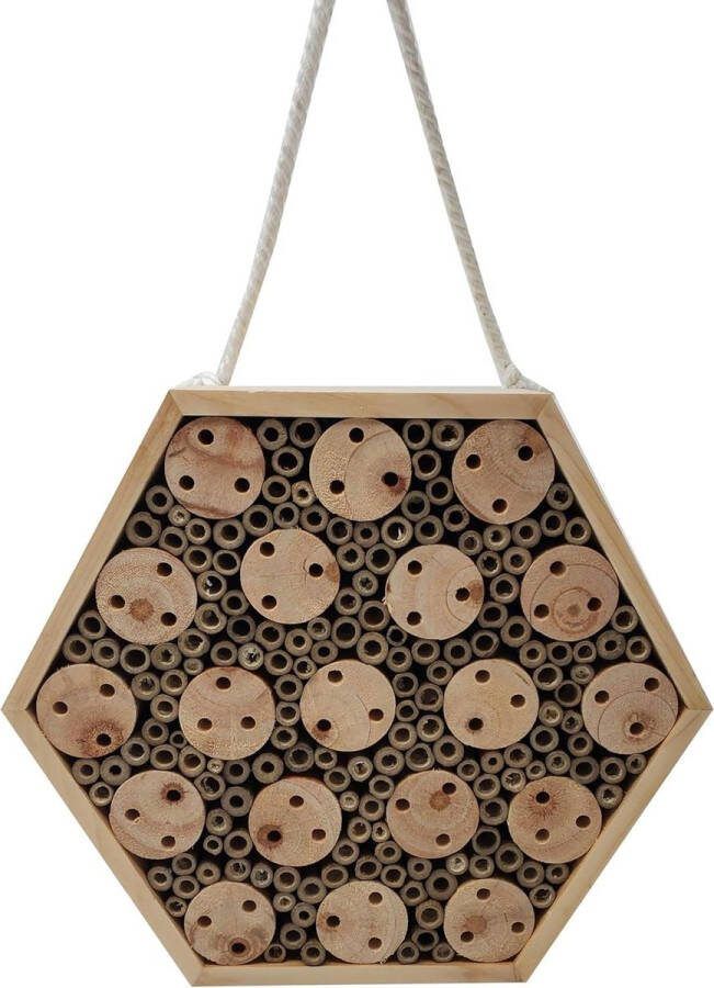 Insectenhotel duurzaam voor wilde bijen ca. 30 x 26 x 8 cm van FSC -gecertificeerd grenenhout naturel tuindecoratie