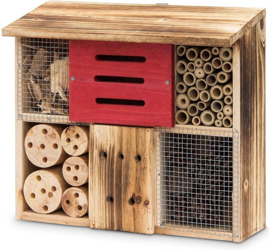 Insectenhotel hangend gevlamd variant A HBD 29 x 33 x 135 cm kevers hout klein natuur Relaxdays bijenhotel