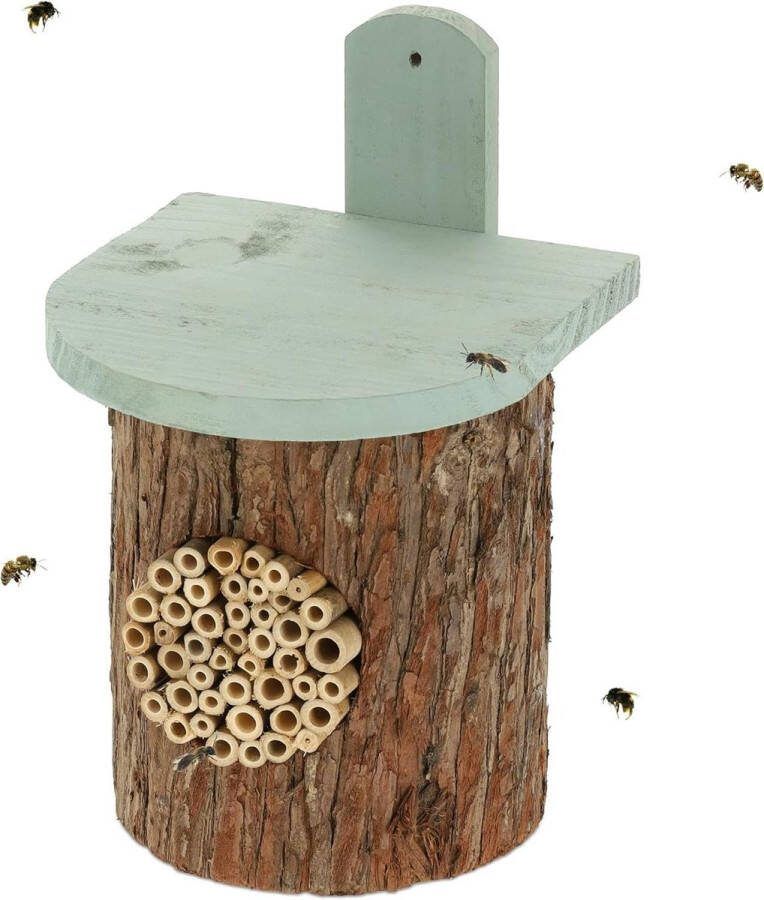 Insectenhotel nestkast voor wilde bijen HBD 265 x 17 x 19 cm bijenhotel tuin balkon hout naturel groen bestrijding van bladluizen rupsen en vlinders