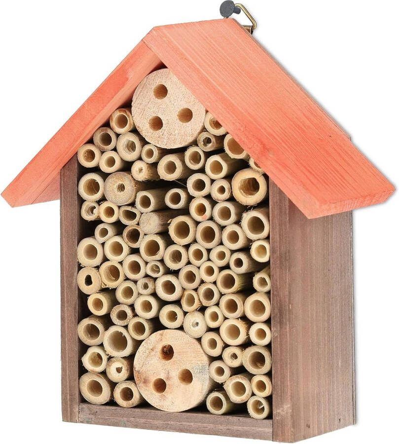 Insectenhotel om op te hangen 20 x 17 x 85 cm Dennenhout Geschikt voor tuin en balkon Bruin oranje