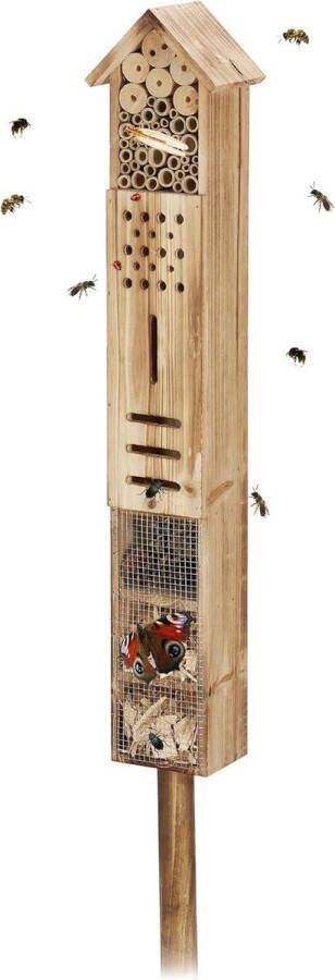 Insectenhotel op paal hout 150 x 155 x 11 cm insectenhuis tuin bijenhotel naturel insectenhotel