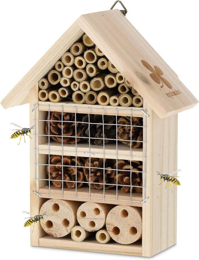Insectenhotel ophangen Dennenhout Tuin en Balkon HBD 24x18x9 cm Bamboe staafjes Bijenhotel Natuur