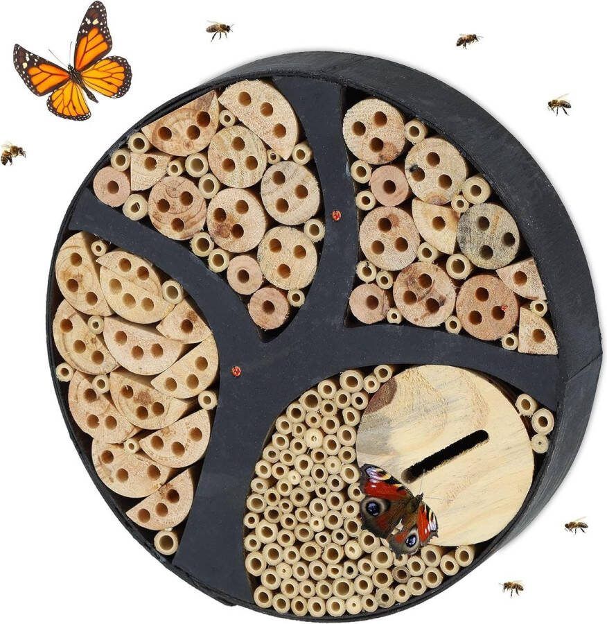 Insectenhotel voor vlinders bijen en wespen ronde nestkast voor tuin en balkon 65 x 30 cm zwart insectenhotel