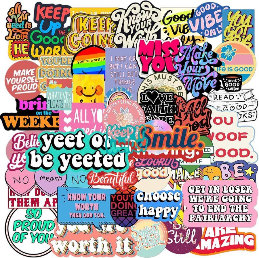 Inspiratie teksten Inspiratie Teksten Stickers 50 Stuks Stickers Voor Kinderen en Volwassenen Muurdecoratie Stickervellen Laptop