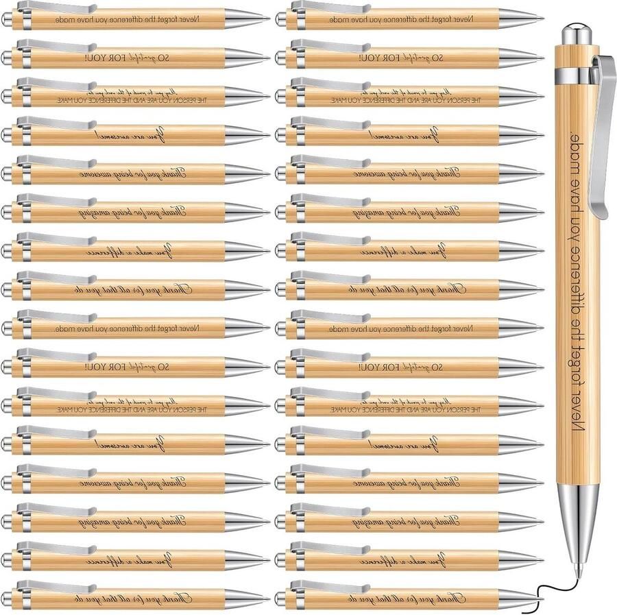 Inspirerende bamboe balpennen motiverende citaten 32 stuks zwarte inkt geschenken voor werknemers en studenten