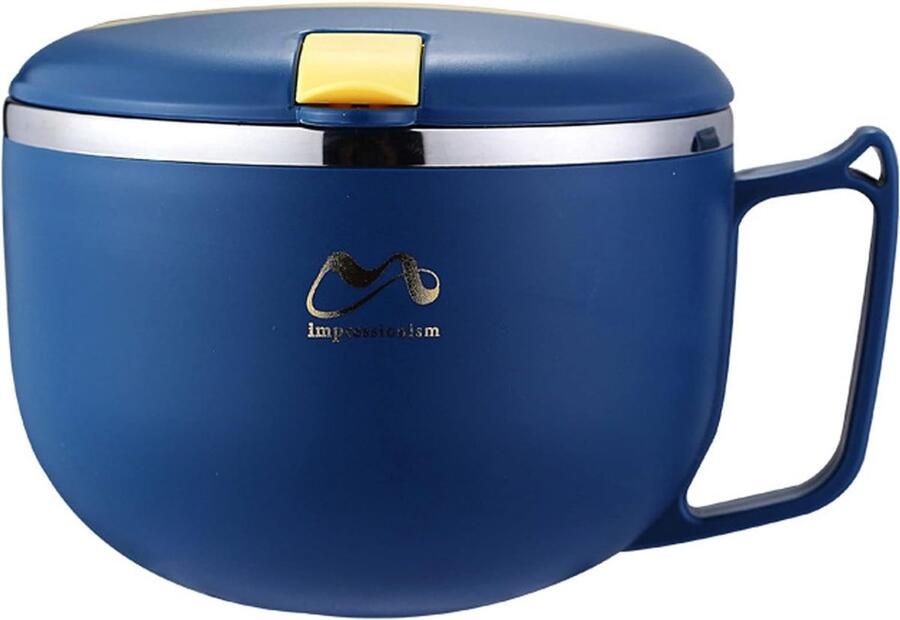 Instant noedelkom met schattige stickers 1200 ml lekvrij roestvrij staal bentobox ramenkom met deksel en handvat keukenaccessoires voor groenten fruit ramen (blauw 1200 ml)