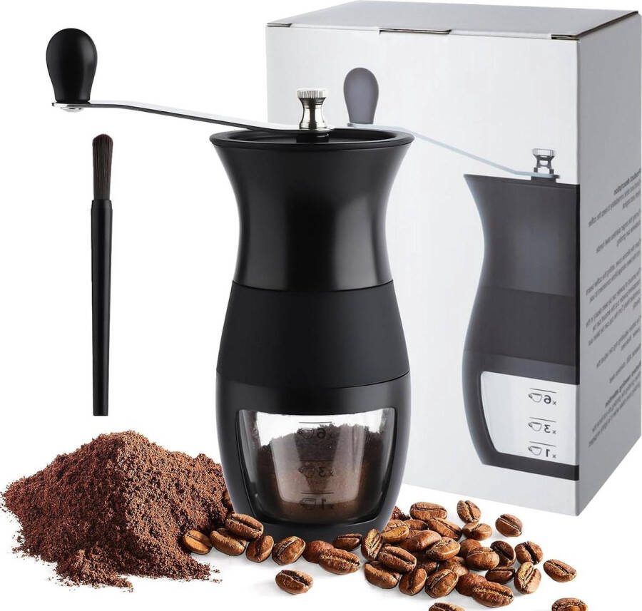 Instelbare handmatige koffiemolen voor espresso afwasbaar met koffieborstel zwart voor thuis kantoor en keuken