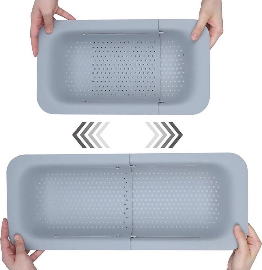 Instelbare plastic filtermanden keukenzeef voor gootsteen filterhouder voor wastafel ideaal voor groenten en fruit wassen pasta afgieten grijs