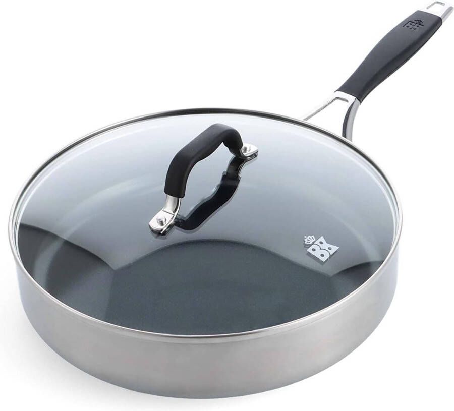 Intelligence Roestvrijstalen Hapjespan met PFAS-Vrije Keramische Anti-aanbaklaag 28cm 3.6L Inductie Stay-Cool Handgreep Vaatwasmachinebestendig Ovenbestendig Zilver & Zwart