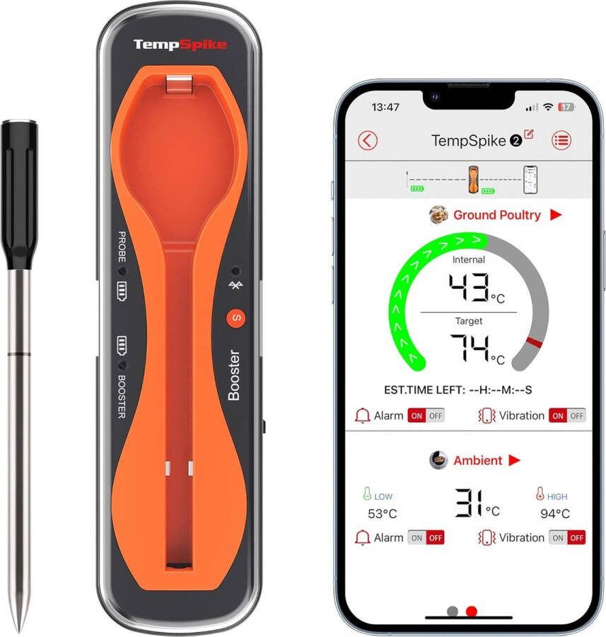 Intelligente draadloze vleesthermometer voor grillen en airfryer ThermoPro TempSpike 150m