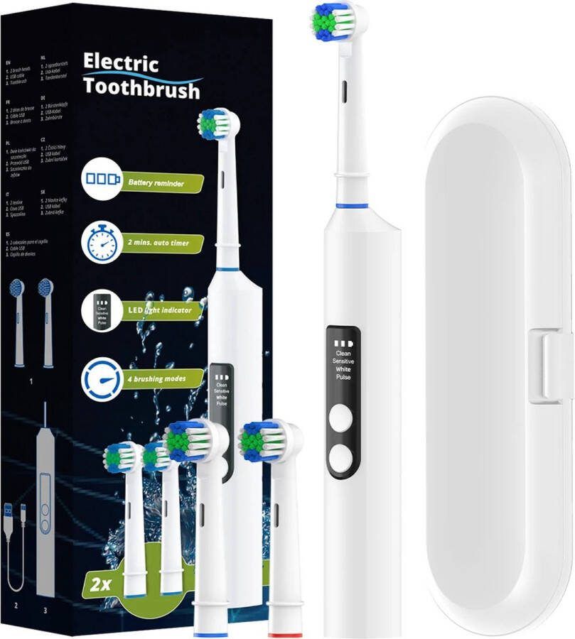Intelligente Elektrische Tandenborstel Met 4 Modi – Oplaadbare Rotatieborstel Compatibel Met Oral-B Vervangbare Opzetborstels – Elektrische Tandenborstel Rotatieborstel Slimme Tandenborstel Oplaadbare Tandenborstel