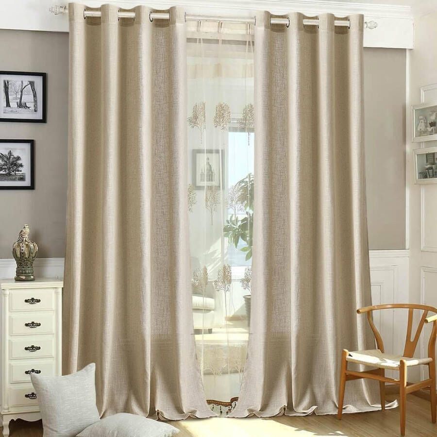 Interieurgordijnen slaapkamer woonkamer linnen raam met oogjes transparant paneel gordijn modern transparant keuken gordijnen beige 140 x 260 cm