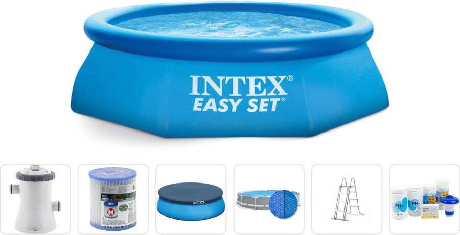 Intex Easy Set zwembad 305 x 76 cm + Filterpomp + Filtercartridge + Afdekzeil + Solar cover + Zwembadtrap + Wateronderhoud startset