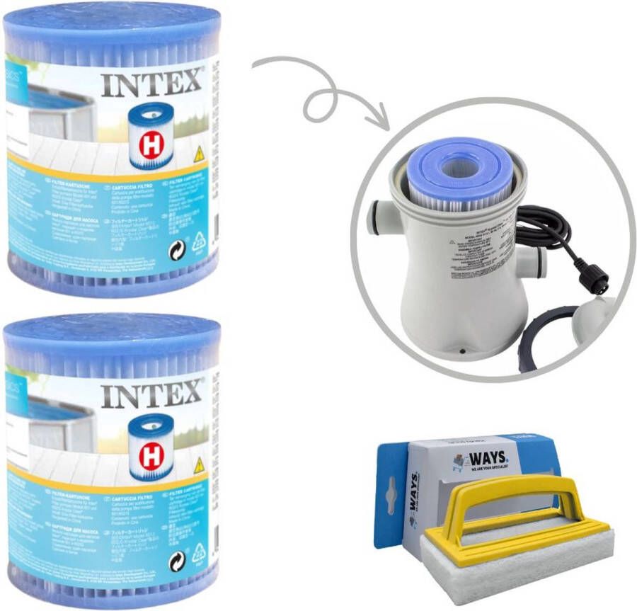 Merkloos Sans marque Intex Voordeelverpakking H filters geschikt voor filterpomp 28602GS 2 stuks & WAYS scrubborstel