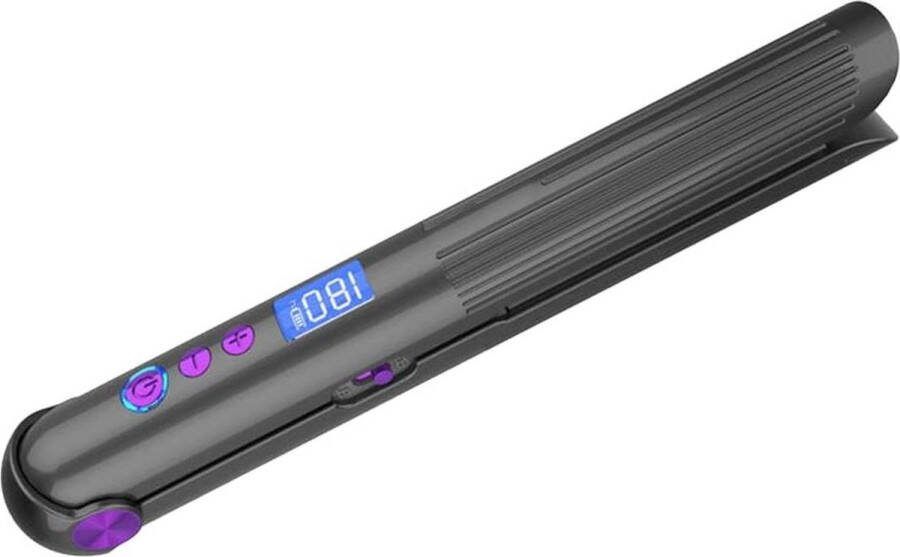 Ionische Draadloze Stijltang en Krultang met 8 Niveaus Instelbare Temperatuur USB-C Oplaadbaar Reis Haarstyler voor Grote Golven Zwart