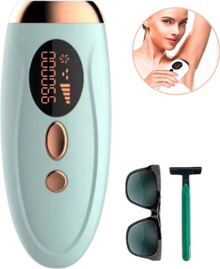 IPL Laser Ontharingsapparaat Incl. beschermingsbril & Scheermes 5 Standen Baby blauw