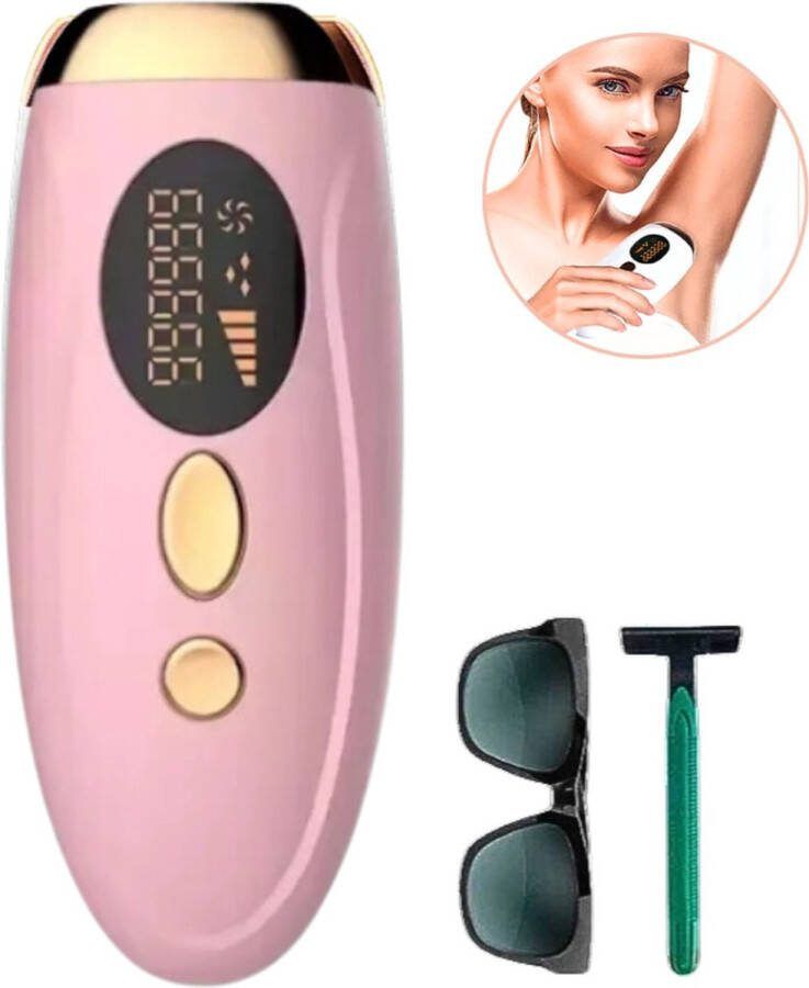 IPL Laser Ontharingsapparaat Incl. beschermingsbril & Scheermes 5 Standen Roze