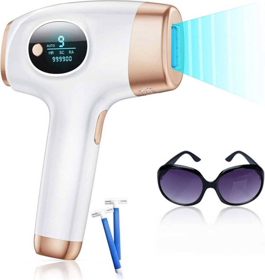 IPL Laser Ontharingsapparaat met 999.900 Flitsen 9 Energielevels Groot Behandeloppervlak 4 cm² Pijnloze Haarverwijdering voor Mannen en Vrouwen Inclusief Huidverjonging en Acnebehandeling Geschikt voor Gezicht Lichaam Bikinilijn en Oksels