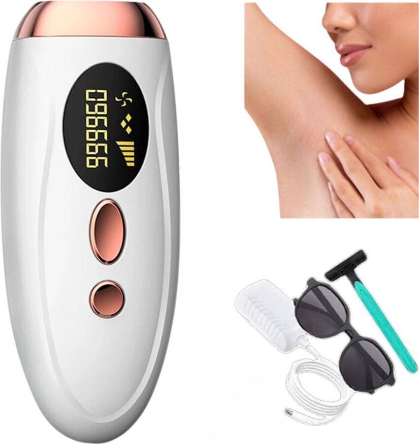IPL Laser Ontharingsapparaat – Pijnloos ontharen – 5 Verschillende Standen – 999.999 flitsen – Incl. Beschermingsbril & Scheermes