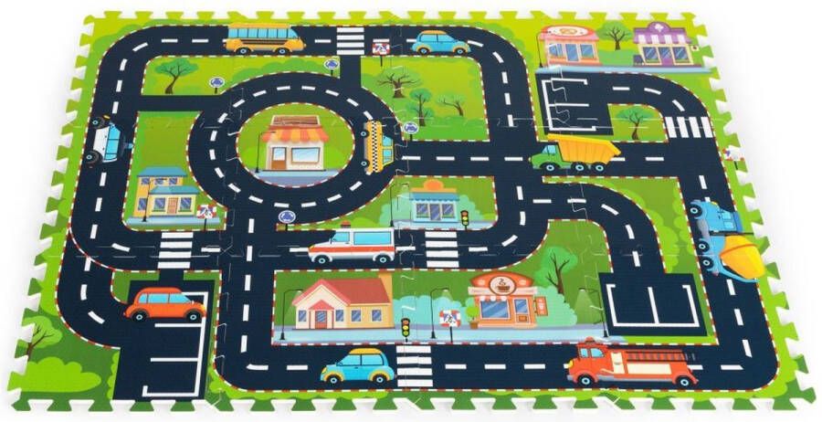 Ecotoys Iplay 12-delige puzzelspeelmat foam stad voor baby en peuter Vloerpuzzel 114 x 86 cm