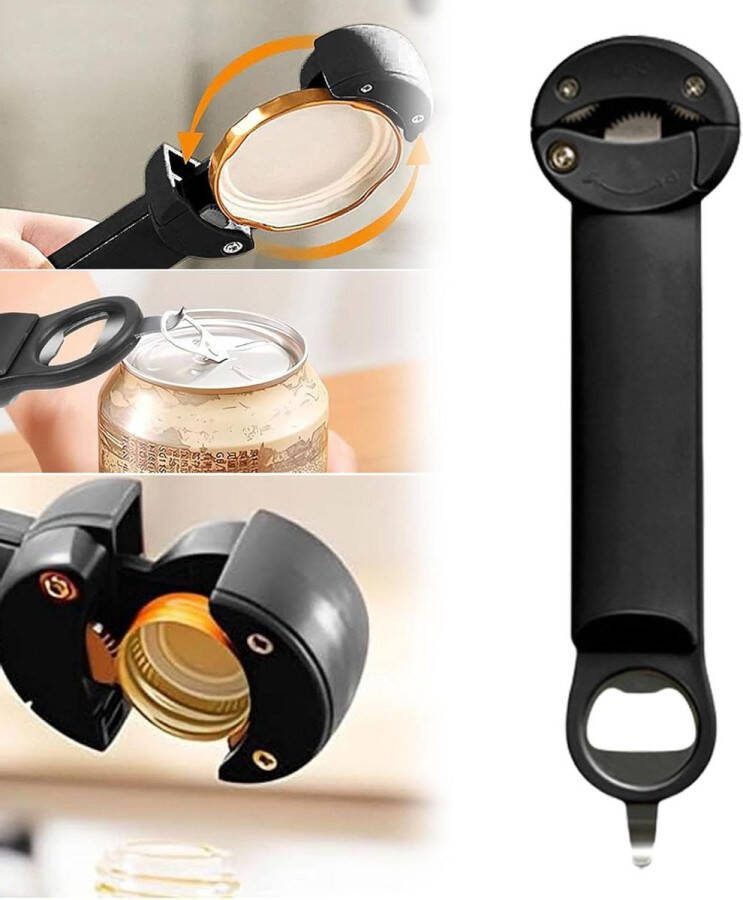 Irikdescia multifunctionele glazen opener intrekbare blikopener verstelbare schroefflesopener voor senioren met artritis keukenhulp voor zwakke handen zwart potten opener