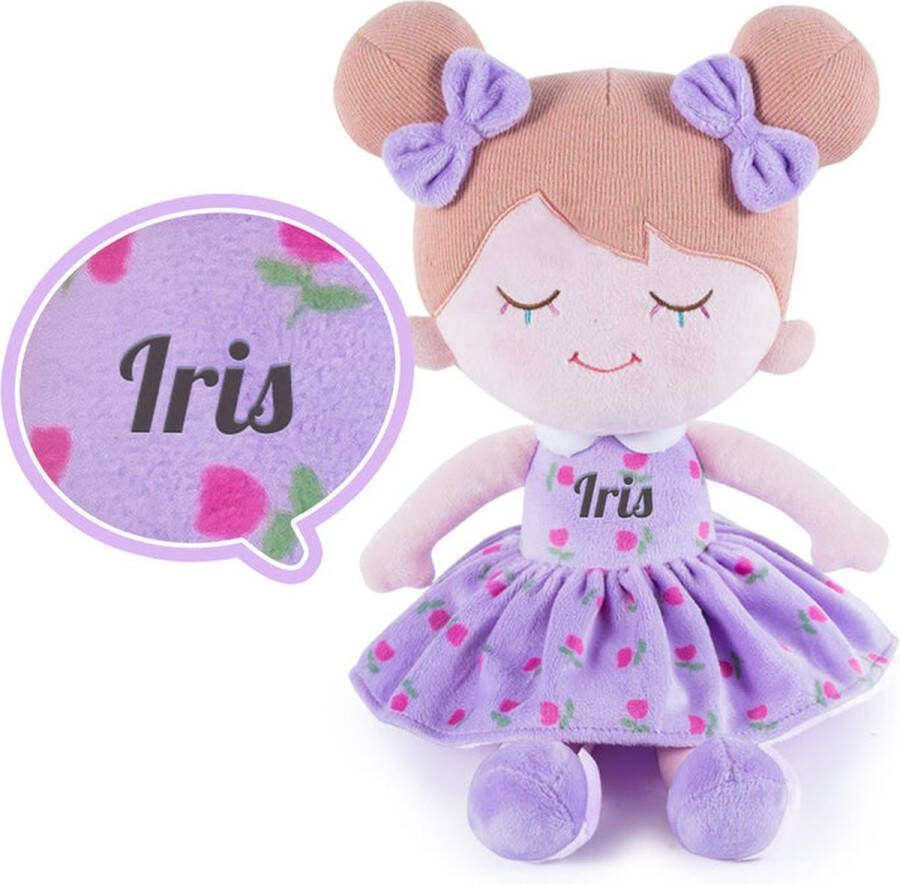 Sandra's Poppenkraam Iris Knuffelpop GRATIS Met naam naar keuze Paars Zacht