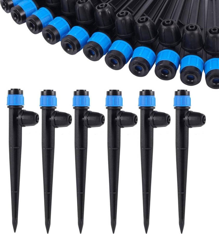 Irrigatie-emitter met Verstelbare 360 graden Waterstroom Waterdruppelaar Druppelaarsproeier voor 1 4 inch Slangen Tuindruppelsproeier (50st-blauw 360 graden sproeier)