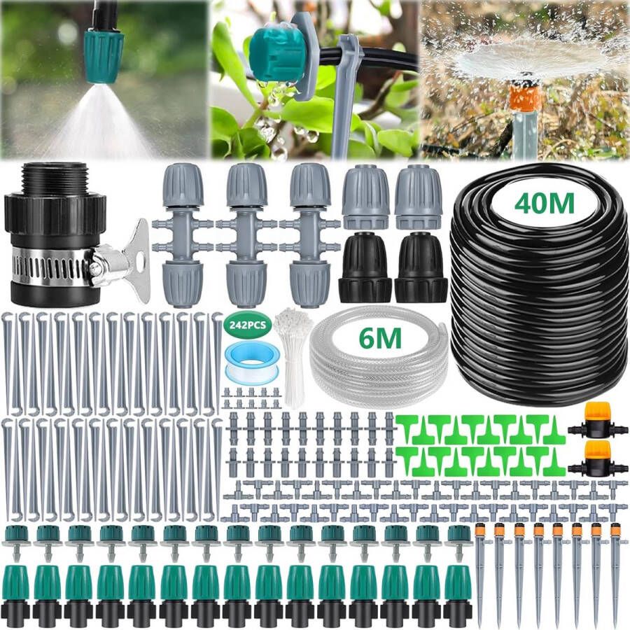Irrigatiesysteem tuin 243 stuks irrigatiekit 40 m + 6 m microdruppel irrigatieset automatische druppelirrigatie tuinirrigatie voor tomaten irrigatie kamerplanten