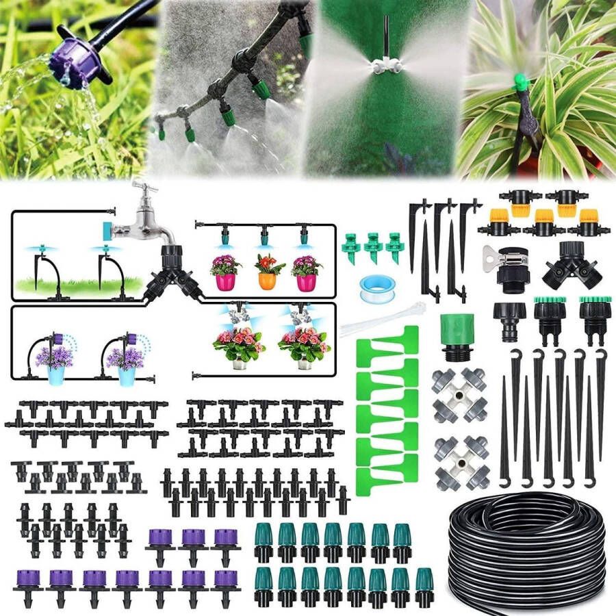 Irrigatiesysteem voor de tuin 40m Druppelsysteem met automatische bewatering voor tuinirrigatie 163-delig Koelsysteem voor planten en gewassen