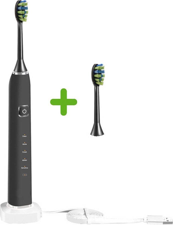 ISonic Oplaadbare Elektrische Tandenborstel + extra Opzetborstels Ultra Whitening Witte Tanden Black