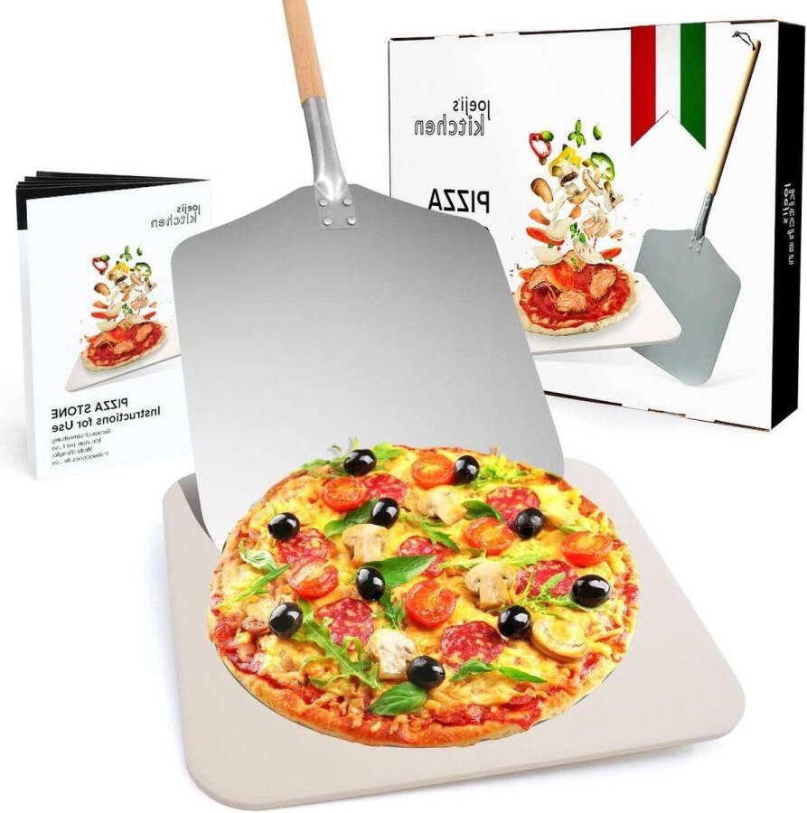 Italiaanse Pizzasteen & Pizzaschep Set Oven en Barbecue Gebruik Rechthoekig 30cm x 38cm