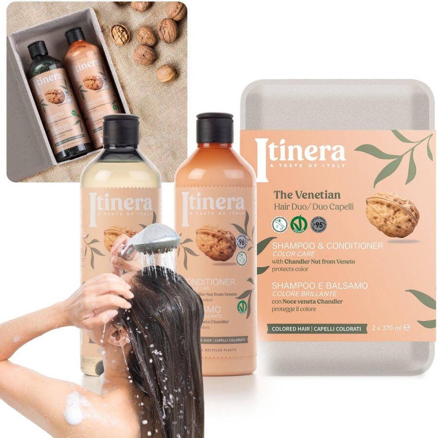 ITINERA Cosmeticaset: Shampoo + Conditioner voor Gekleurd Haar met Chandler Noten 2x370 ml