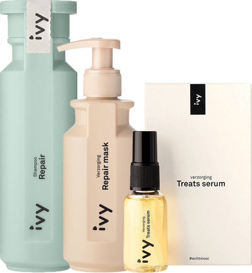 IVY Hair Care IVY Repair ritueel Haarritueel Haarverzorging IVY Repair shampoo IVY Repair mask IVY Treats serum 100% vegan