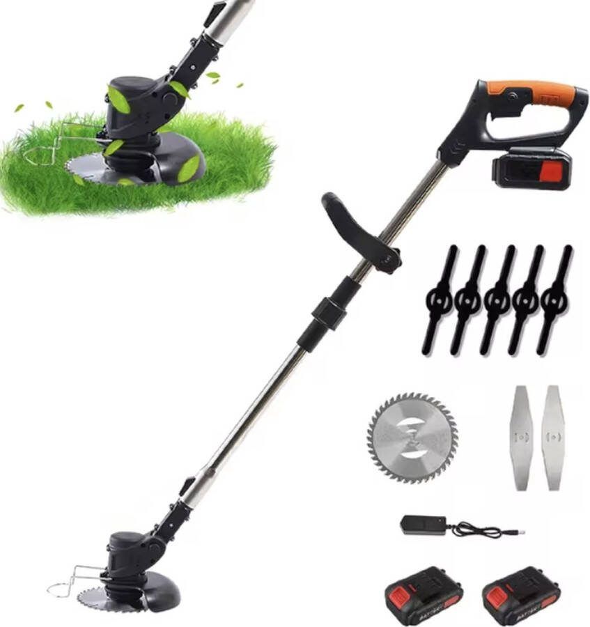 J&R Electrische grasmaaier Bosmaaier Grasmaaier Draagbare Elektrisch Grasmaaiers met 2 Accu's Zwart