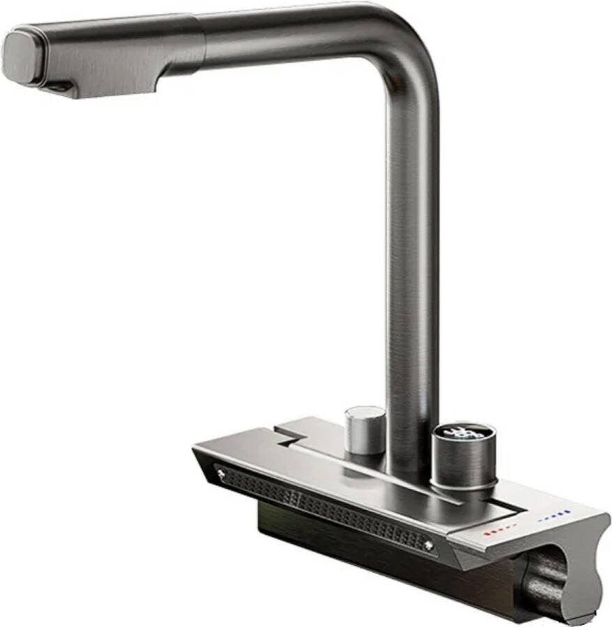 J&R Keukenkraan Waterval kraan Digitaal display Gun metal RVS Geborsteld