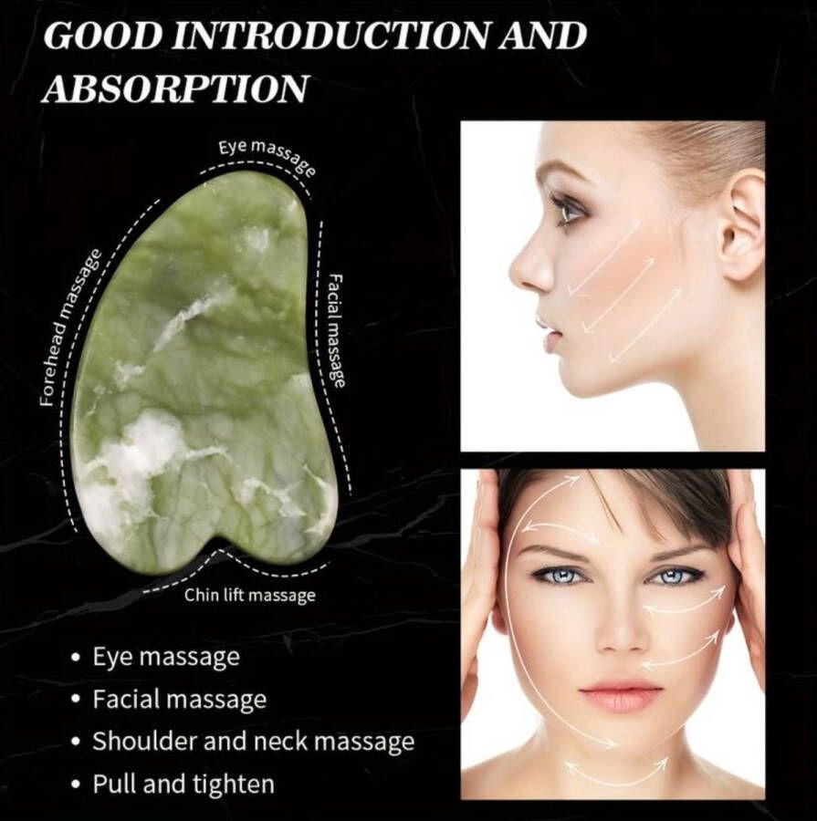Jade Roller en Gua Sha Massage Set Natuurlijke Jade Roller Gezicht Massager met Gua Sha Steen Schraper Schoonheidscadeau voor vrouw Jade Facial Roller Anti-aging Schoonheidscadeauset Duurzaam Groen